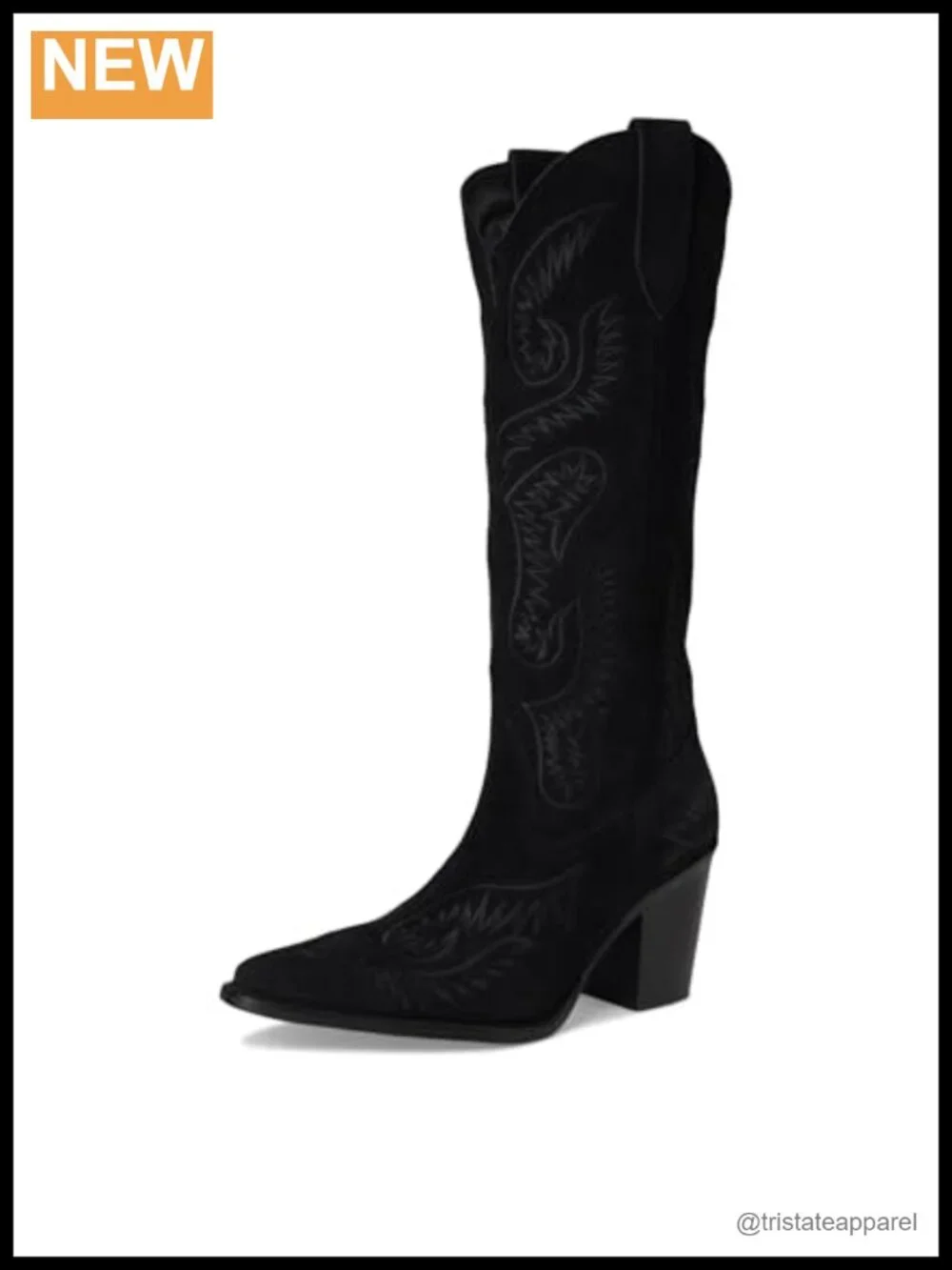 Suede Embroidered Snip Toe Over the Knee Boots, Mid Heel, Pull-On, Block Heel,